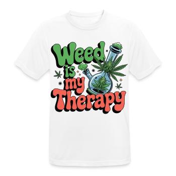 Weed is my therapy - relaxation on prescription - Men's Breathable T-Shirt - white - Front - AI Model Male 185 dark (185cm)
