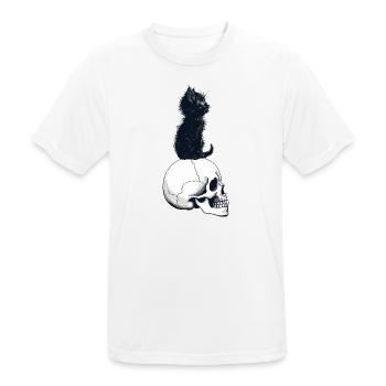 Chaton mignon assis sur un crâne - T-shirt respirant Homme - blanc - Devant - AI Model Male 185 dark (185cm)