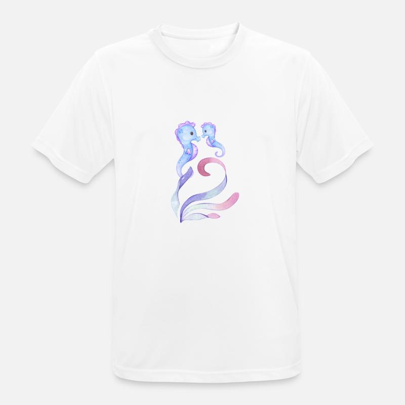 blaue Seepferdchen - Mutter + Kind - Männer T-Shirt atmungsaktiv - Weiß