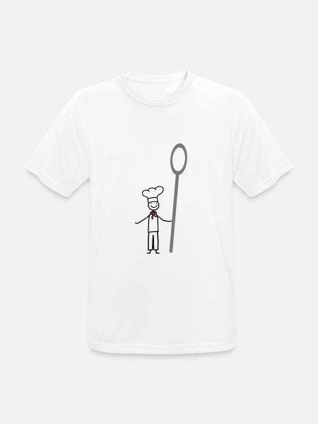 Chefkoch, Koch mit Kochlöffel und Kochmütze - Männer T-Shirt atmungsaktiv - Weiß