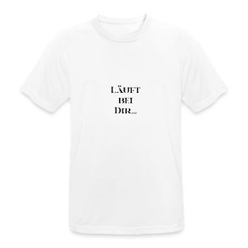 T-Shirt "Läuft bei Dir" - Männer T-Shirt atmungsaktiv - Weiß - Vorne - AI Model Male 185 dark (185cm)
