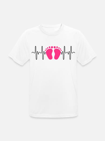 Herzschlag EKG Baby Mädchen rosa Babyfüße - Männer T-Shirt atmungsaktiv - Weiß