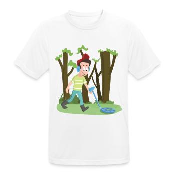 Chasseur de trésors avec détecteur de métaux navigue dans la forêt - T-shirt respirant Homme - blanc - Devant - AI Model Male 185 dark (185cm)