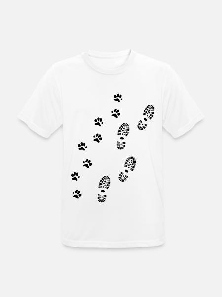 Schuhabdruck und Pfotenabdruck, Wandern mit Hund - Männer T-Shirt atmungsaktiv - Weiß