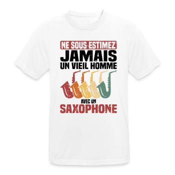 Un vieil homme avec un saxophone - T-shirt respirant Homme - blanc - Devant - AI Model Male 185 dark (185cm)
