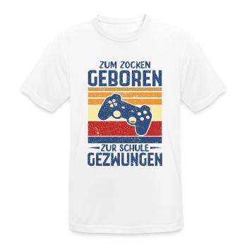 Zum Zocken Geboren Zur Schule Gezwungen - Männer T-Shirt atmungsaktiv - Weiß - Vorne - AI Model Male 185 dark (185cm)