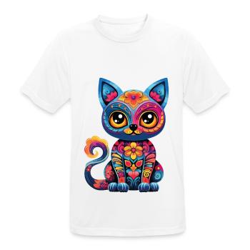 Dia De los Muertos Cat Meowtos Colorful Flowers - Men's Breathable T-Shirt - white - Front - AI Model Male 185 dark (185cm)