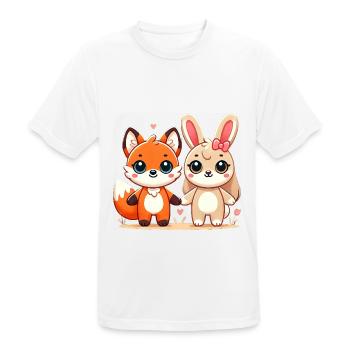 Fox And Rabbit Friends Holding Hands - Männer T-Shirt atmungsaktiv - Weiß - Vorne - AI Model Male 185 dark (185cm)