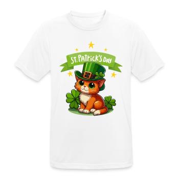 Chat de la Saint-Patrick Shamrock chanceux mignon - T-shirt respirant Homme - blanc - Devant - AI Model Male 185 dark (185cm)