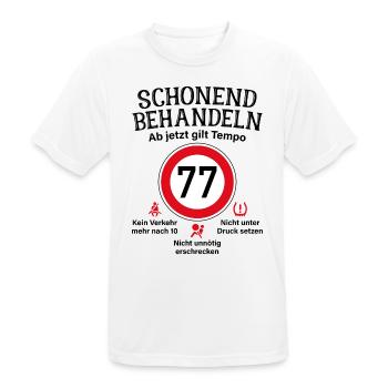 77. Geburtstag Schonend Behandeln 77 Tempolimit 77 - Männer T-Shirt atmungsaktiv - Weiß - Vorne - AI Model Male 185 dark (185cm)