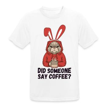 Hat jemand Kaffee gesagt? Katze mit Hasenohren - Männer T-Shirt atmungsaktiv - Weiß - Vorne - AI Model Male 185 dark (185cm)