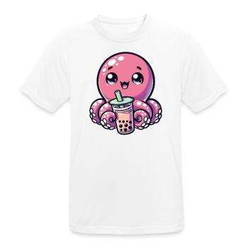 Octopus Drinking Bubble Tea kawaii Boba Octopus - Men's Breathable T-Shirt - white - Front - AI Model Male 185 dark (185cm)