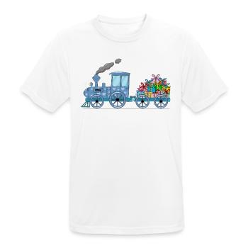 Train bleu avec pendentif et cadeaux coeur - T-shirt respirant Homme - blanc - Devant - AI Model Male 185 dark (185cm)