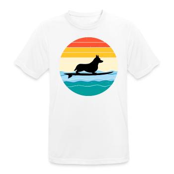 Cardigan Welsh Corgi Dog Surfing Sea Vintage retro - Men's Breathable T-Shirt - white - Front - AI Model Male 185 dark (185cm)