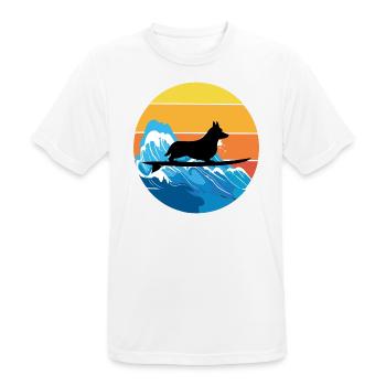 Cardigan Welsh Corgi Dog Surfing Vintage Retro - Men's Breathable T-Shirt - white - Front - AI Model Male 185 dark (185cm)