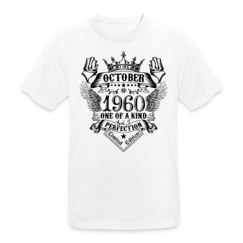 Anniversaire 1960 Octobre 1960 né en Octobre - T-shirt respirant Homme - blanc - Devant - AI Model Male 185 dark (185cm)