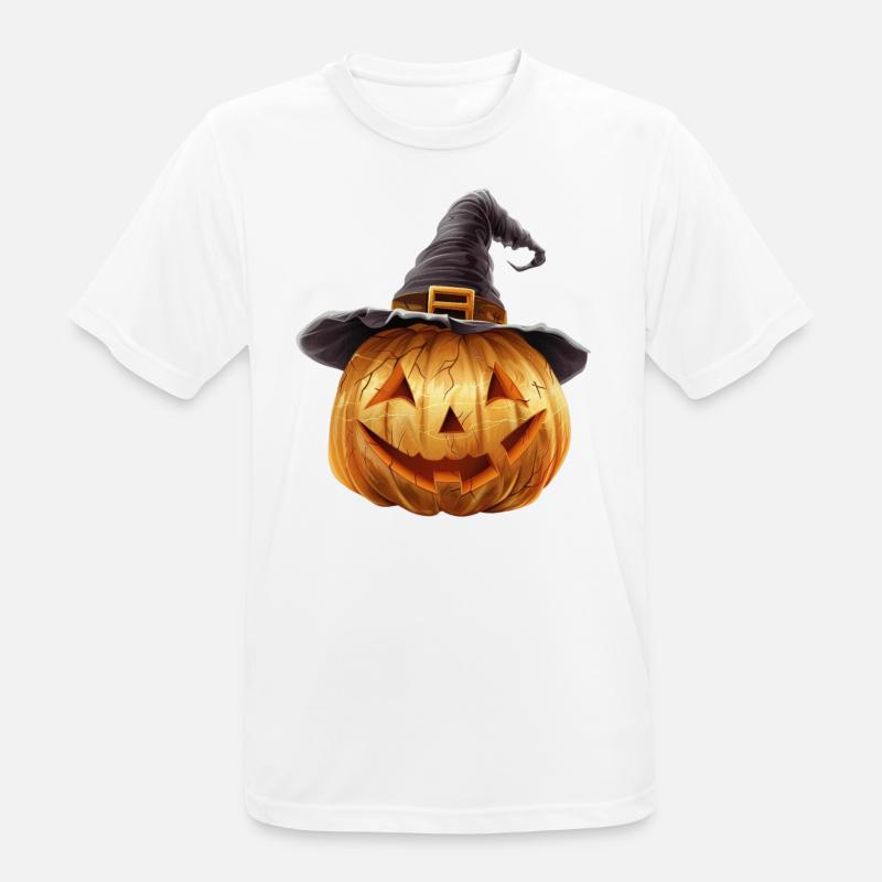 Spooky pumpkin with witch hat - Men's Breathable T-Shirt - white