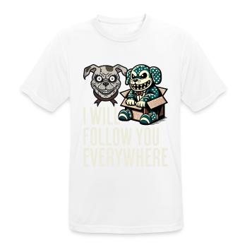 Je te suis partout chien et poupée effrayants - T-shirt respirant Homme - blanc - Devant - AI Model Male 185 dark (185cm)