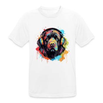 Chien Terre-Neuve avec des écouteurs éclaboussures de peinture - T-shirt respirant Homme - blanc - Devant - AI Model Male 185 dark (185cm)