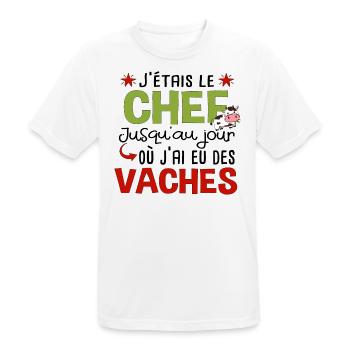 Vache Vaches Agriculteur Agriculture Agricultrice - T-shirt respirant Homme - blanc - Devant - AI Model Male 185 dark (185cm)