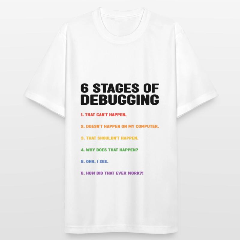 6 Stages Of Debugging Coder Programmer Software De Männer T-Shirt atmungsaktiv