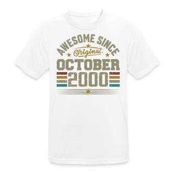 Né en Octobre 2000 | Anniversaire Octobre 2000 - T-shirt respirant Homme - blanc - Devant - AI Model Male 185 dark (185cm)