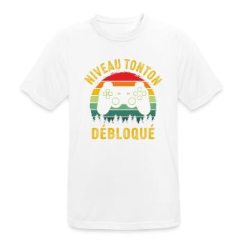 Nouveau tonton gamer niveau tonton débloqué - T-shirt respirant Homme - blanc - Devant - AI Model Male 185 dark (185cm)