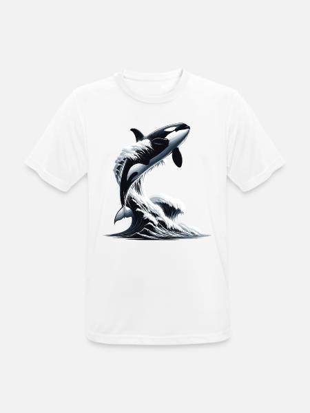 Ein Orca, der in einen Wellenozean springt - Männer T-Shirt atmungsaktiv - Weiß