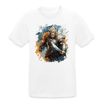 Ein Wikingerkrieger mit seinem Schwert - Männer T-Shirt atmungsaktiv - Weiß - Vorne - AI Model Male 185 dark (185cm)