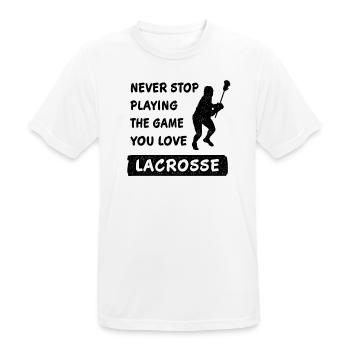 Hör nie auf das Spiel zu spielen Lacrosse Geschenk - Männer T-Shirt atmungsaktiv - Weiß - Vorne - AI Model Male 185 dark (185cm)