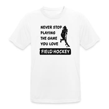 Hör nie auf das Spiel zu spielen Feldhockey Spruch - Männer T-Shirt atmungsaktiv - Weiß - Vorne - AI Model Male 185 dark (185cm)