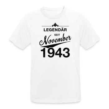 80. Geburtstag Legendär November 1943 Jahrgang 43 - Männer T-Shirt atmungsaktiv - Weiß - Vorne - AI Model Male 185 dark (185cm)