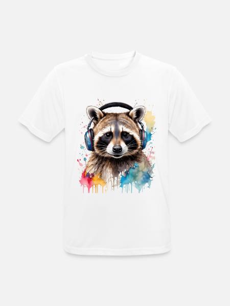 Waschbär Kopfhörer Musik Bunt Tier Design Print - Männer T-Shirt atmungsaktiv - Weiß