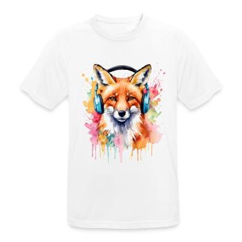 Renard Casque Musique Coloré Animal Design Imprimer - T-shirt respirant Homme - blanc - Devant - AI Model Male 185 dark (185cm)