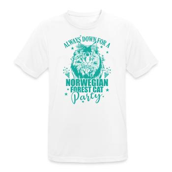 Toujours prêt pour une fête des chats de la forêt norvégienne - T-shirt respirant Homme - blanc - Devant - AI Model Male 185 dark (185cm)