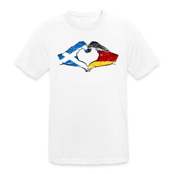 Schottland Deutschland Flagge Hände Herzform used - Männer T-Shirt atmungsaktiv - Weiß - Vorne - AI Model Male 185 dark (185cm)