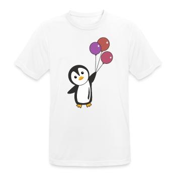 Lustiger Pinguin fliegt mit Ballons oben - Männer T-Shirt atmungsaktiv - Weiß - Vorne - AI Model Male 185 dark (185cm)