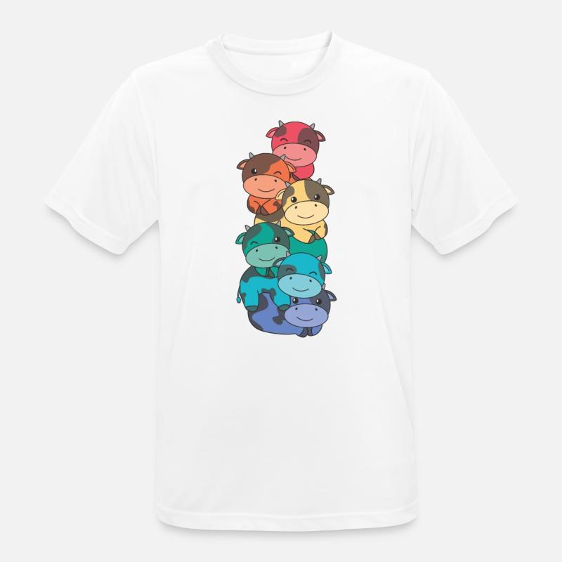 Rainbow Flag Pride LGBTQ Mignon Cow Stack - T-shirt respirant Homme - blanc
