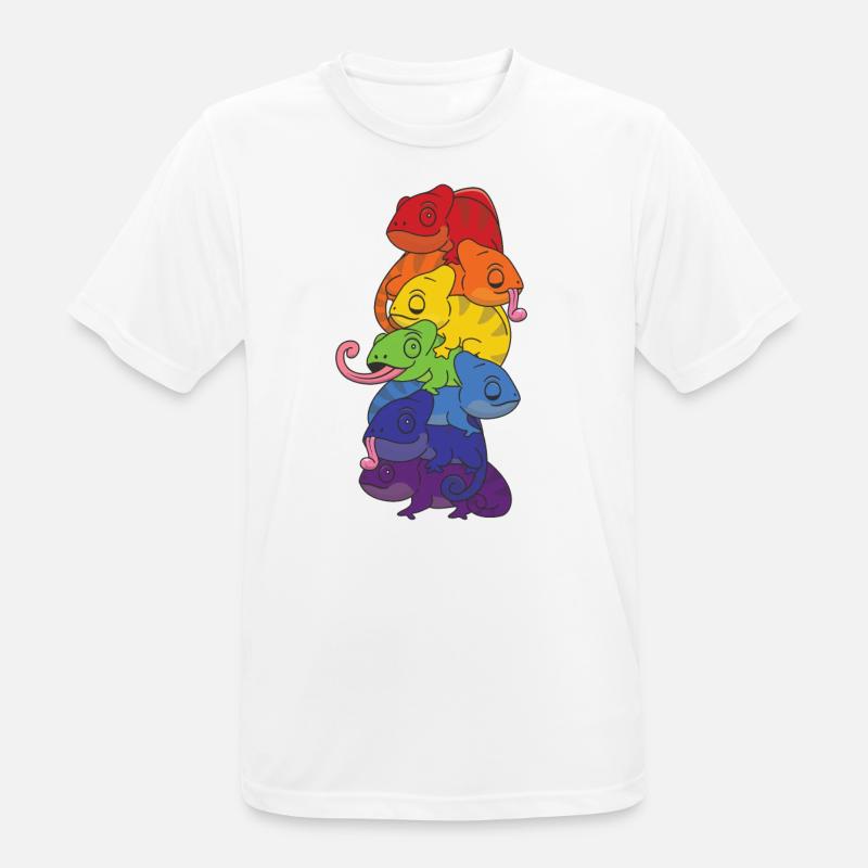 Rainbow Flag Pride LGBTQ Cute Chameleon Stack - Men's Breathable T-Shirt - white