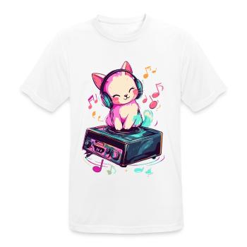Cute cat with headphones listening to music - Men's Breathable T-Shirt - white - Front - AI Model Male 185 dark (185cm)