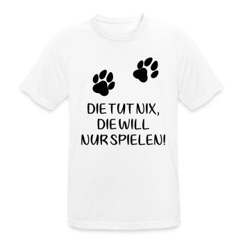 Zwei Pfoten: Die tut nix, die will nur spielen! - Männer T-Shirt atmungsaktiv - Weiß - Vorne - AI Model Male 185 dark (185cm)