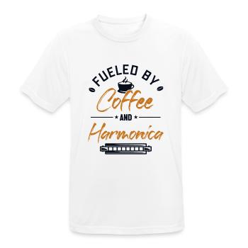 Fueled by Coffee and Harmonica Mouth Harp - Men's Breathable T-Shirt - white - Front - AI Model Male 185 dark (185cm)