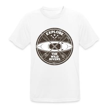 KAYAK PADDLE ROWING WILD CANOE RAFTING RIVER MOTIF - Men's Breathable T-Shirt - white - Front - AI Model Male 185 dark (185cm)