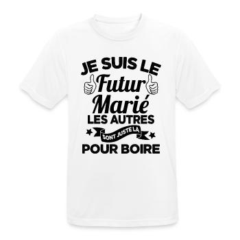 Cadeau de célibataire pour un futur marié - T-shirt respirant Homme - blanc - Devant - AI Model Male 185 dark (185cm)