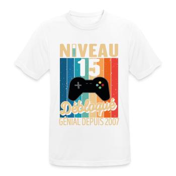 Niveau 15 Ans Débloqué Génial Depuis 2007 Cadeau - T-shirt respirant Homme - blanc - Devant - AI Model Male 185 dark (185cm)