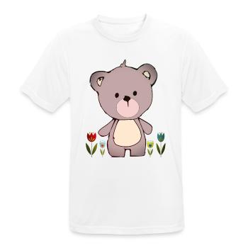 Happy Teddy Bär im Blumenmeer - Männer T-Shirt atmungsaktiv - Weiß - Vorne - AI Model Male 185 dark (185cm)