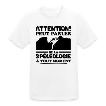 Parler de la spéléologie à tout moment - T-shirt respirant Homme - blanc - Devant - AI Model Male 185 dark (185cm)