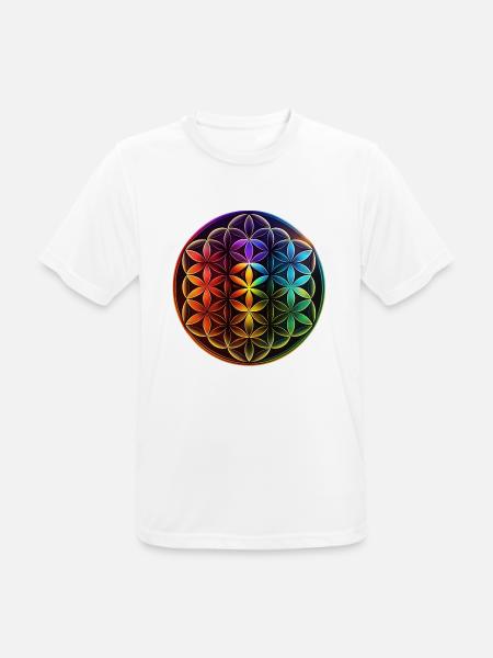 Fleur de Vie Symbole Arc-en-ciel Méditation - T-shirt respirant Homme - blanc