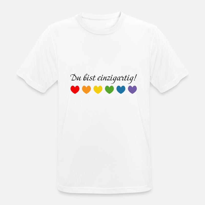 Regenbogenherzchen du bist einzigartig - Männer T-Shirt atmungsaktiv - Weiß