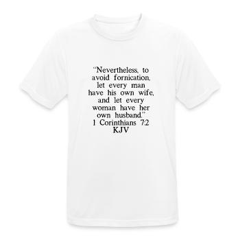 1 Corinthians 7:2 KJV - Men's Breathable T-Shirt - white - Front - AI Model Male 185 dark (185cm)